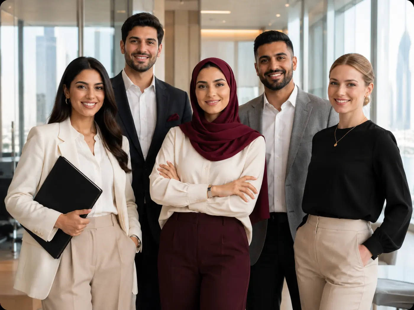 A diverse team of financial professionals in a modern office